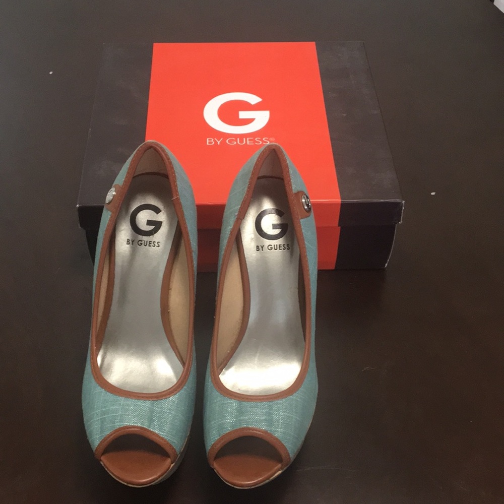 Teal G by Guess cork wedges
